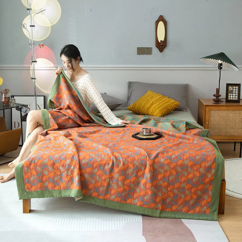 Ginkgo Leaf Print Quilt Set | 100% Organic Cotton | Includes 2 Pillowcases