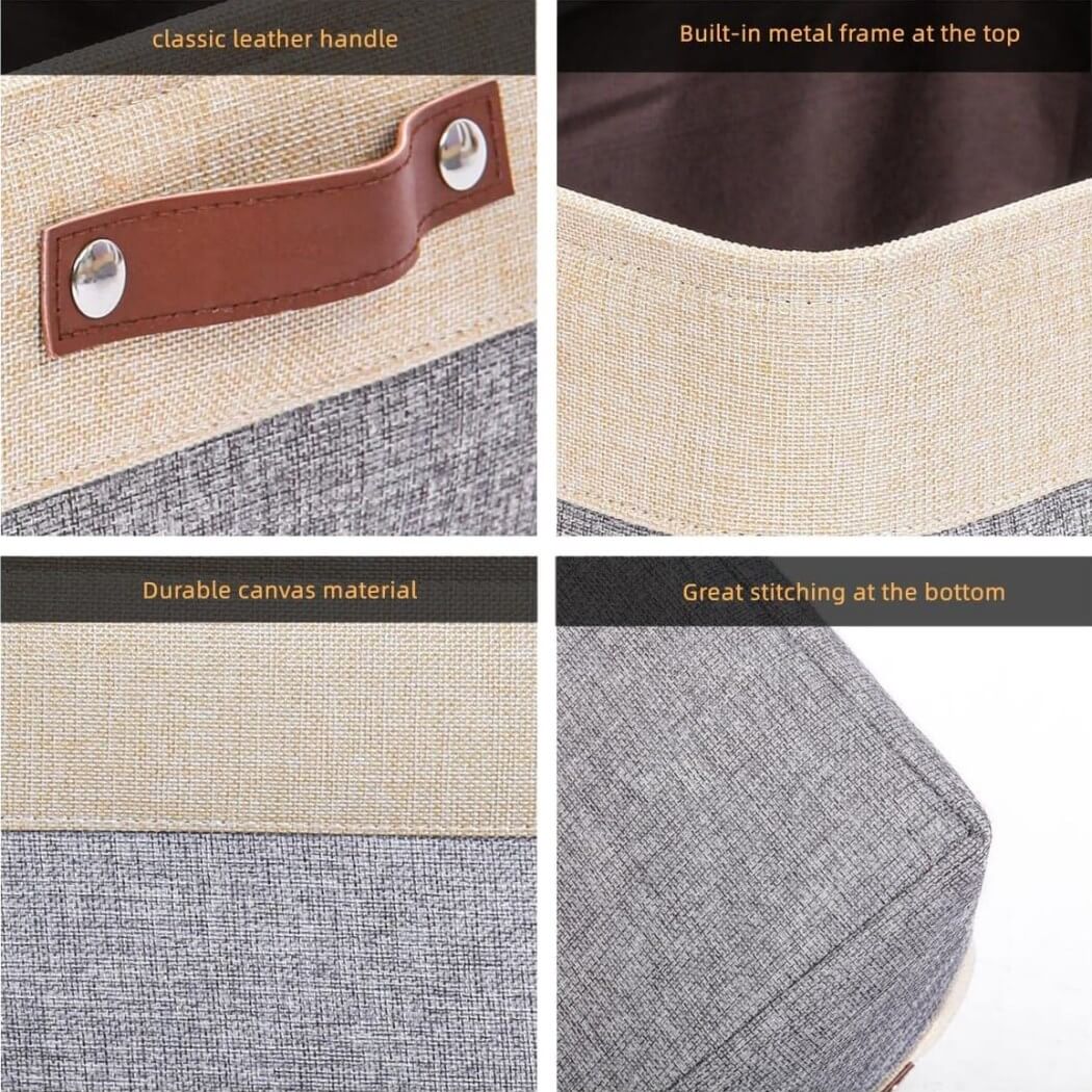 Canvas Storage Baskets | Grey & Beige | Set of 2