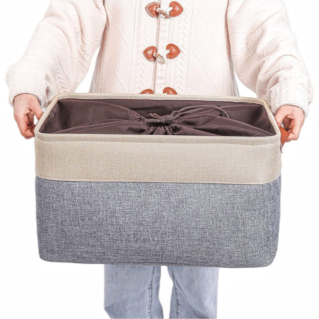 Canvas Storage Baskets | Grey & Beige | Set of 2