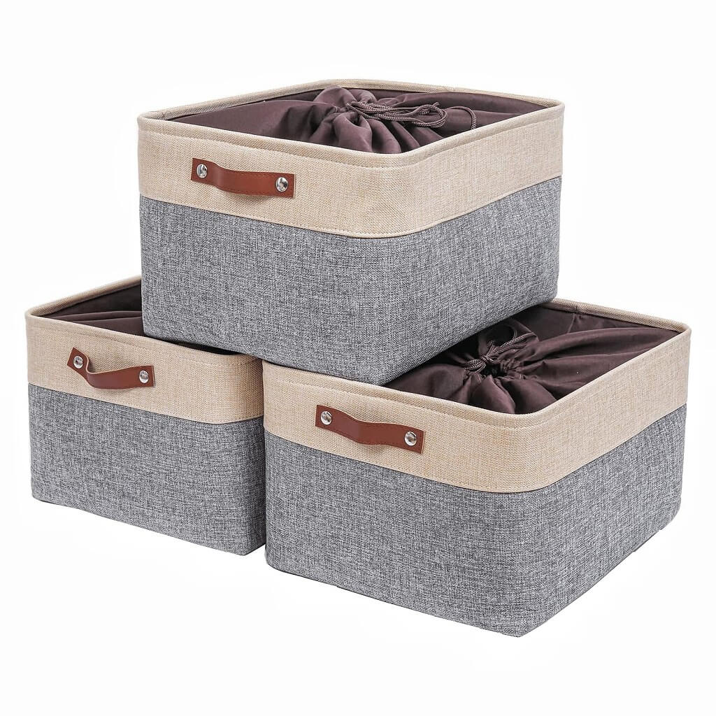 Canvas Storage Baskets | Grey & Beige | Set of 2