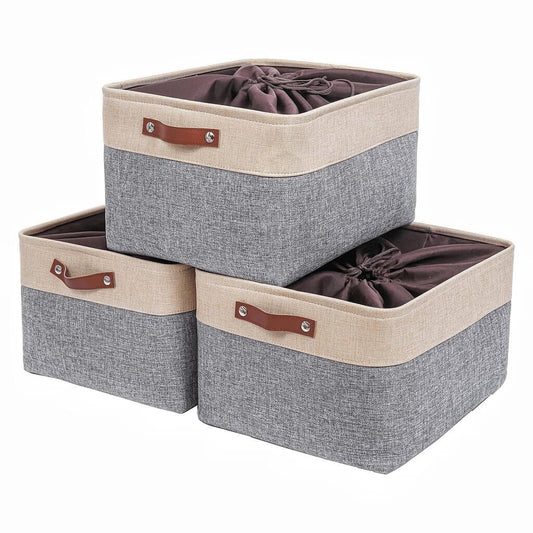 Canvas Storage Baskets | Grey & Beige | Set of 2