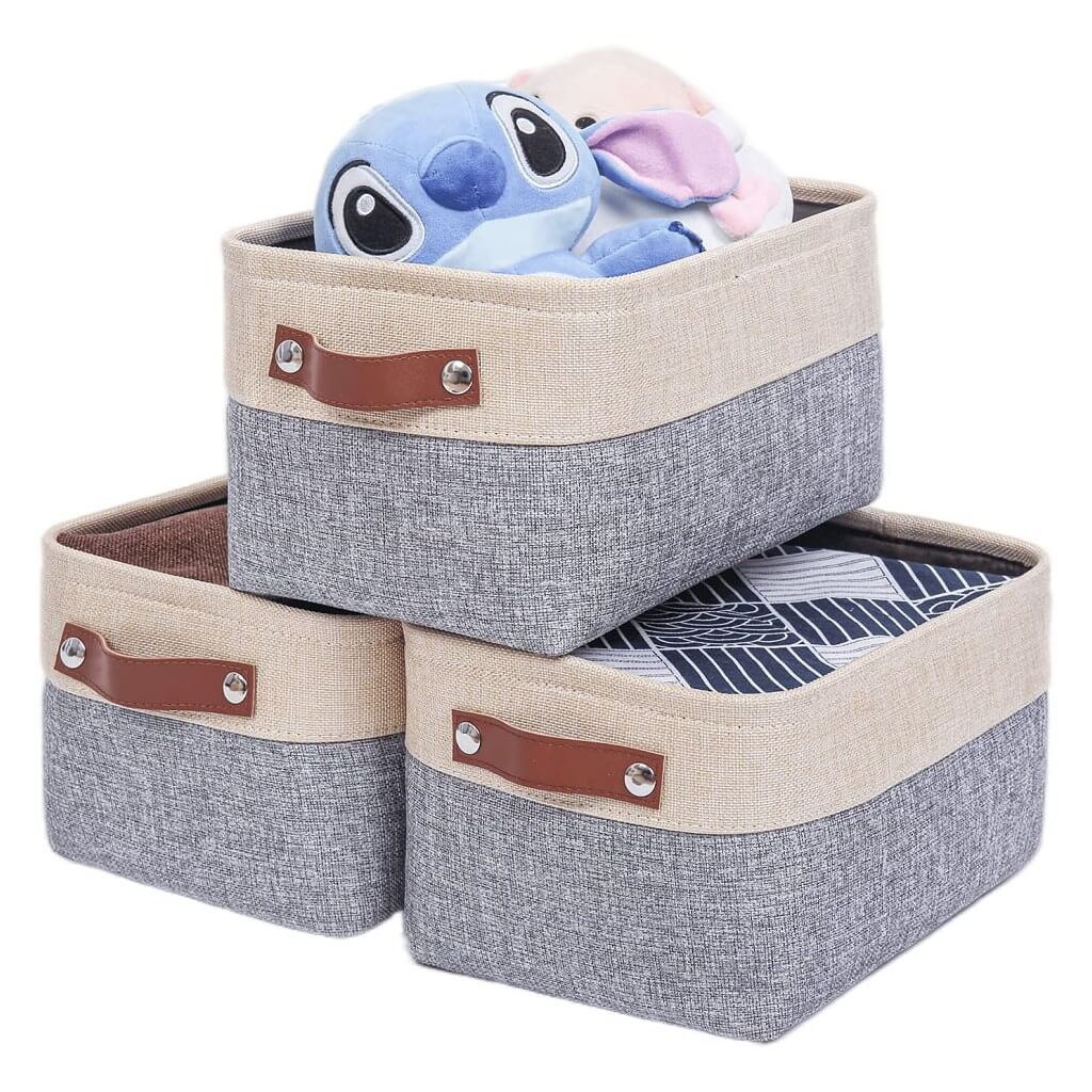 Canvas Storage Baskets | Grey & Beige | Set of 2