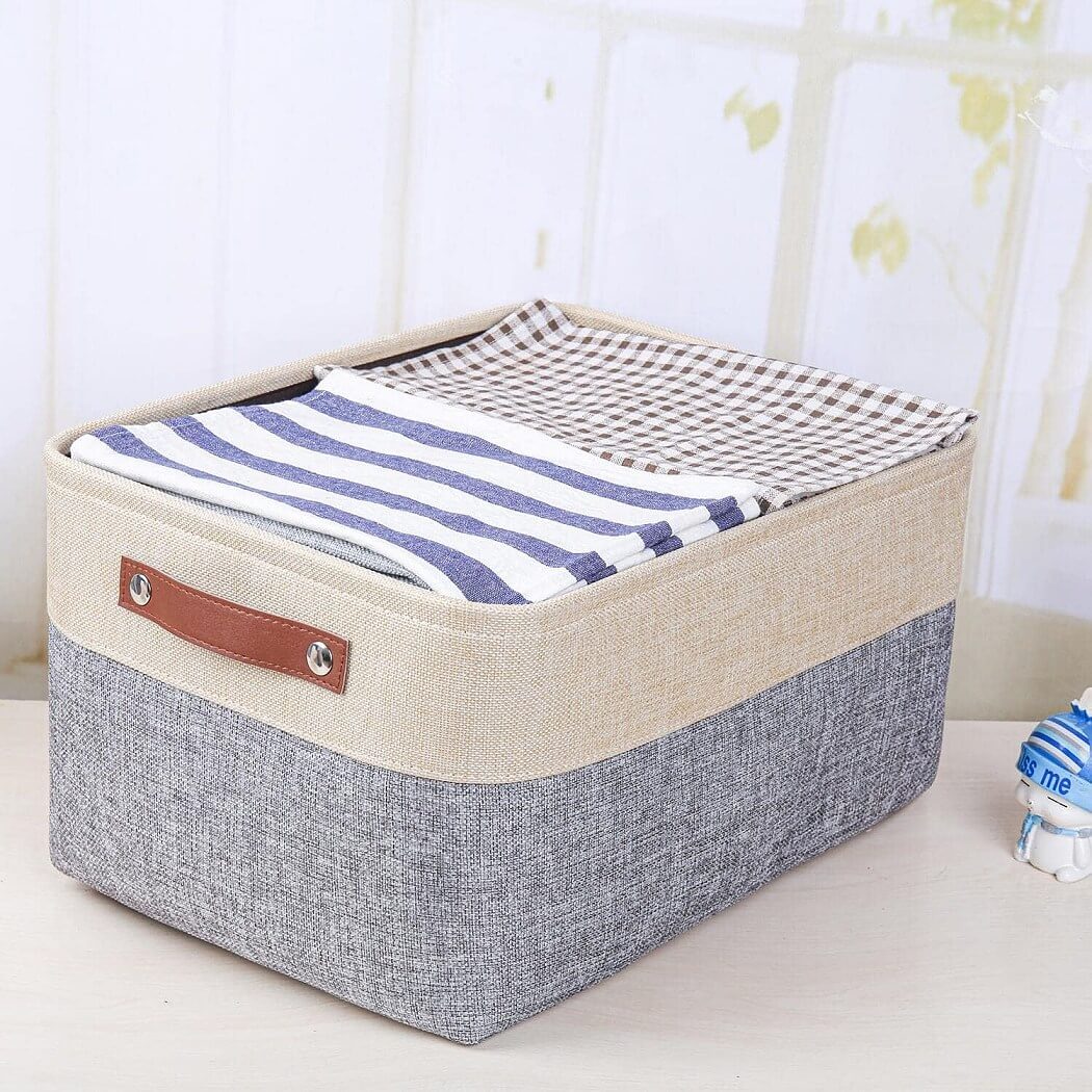 Canvas Storage Baskets | Grey & Beige | Set of 2