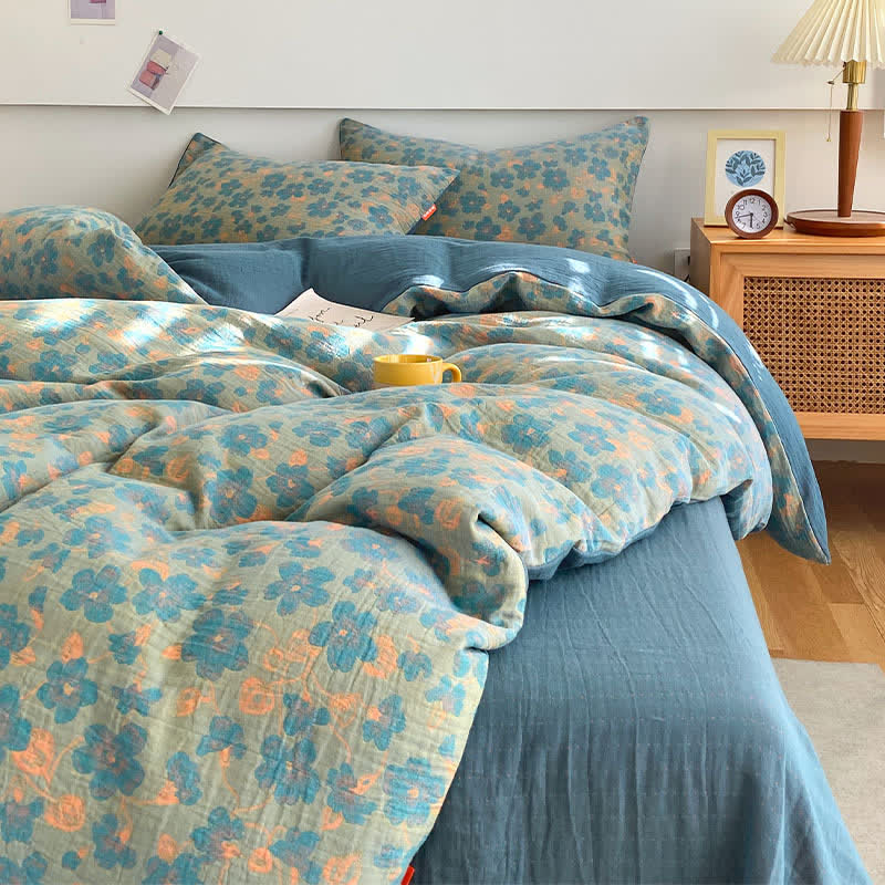 Floral Cotton Gauze Bedding Set | 100% Organic Cotton | Queen Size
