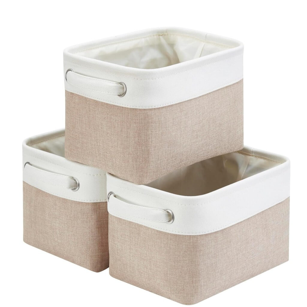 Canvas Storage Box Set | Linen & Cotton | Set of 3 | Grey White