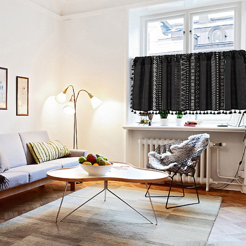 Tassel Tier Curtain | Cotton Linen | Black and White