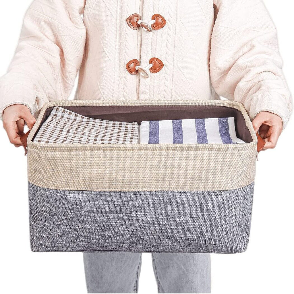 Canvas Storage Baskets | Grey & Beige | Set of 2