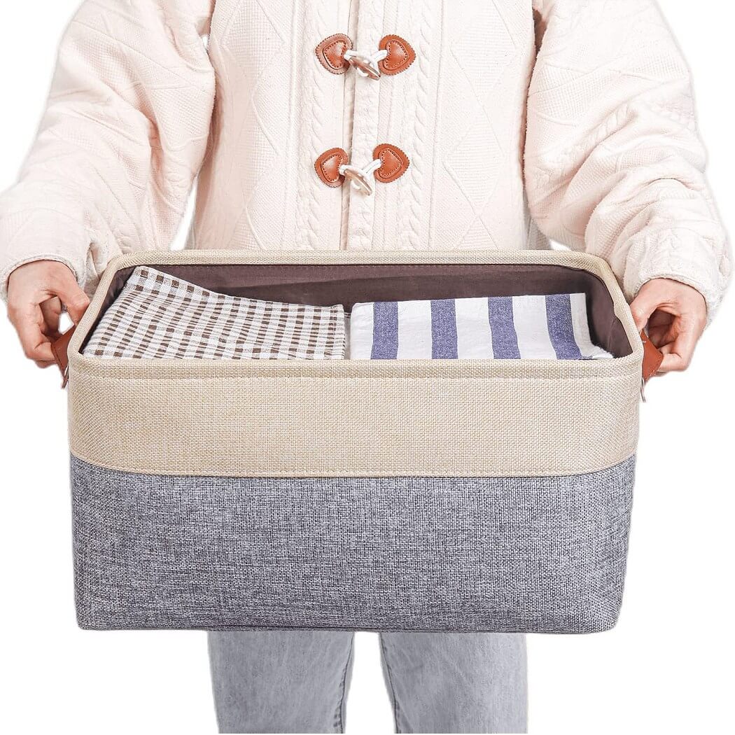 Canvas Storage Baskets | Grey & Beige | Set of 2
