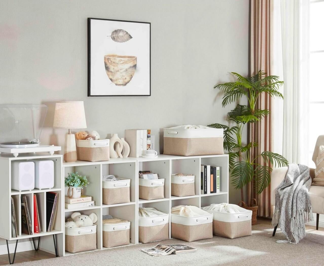 Canvas Storage Box Set | Linen & Cotton | Set of 3 | Grey White