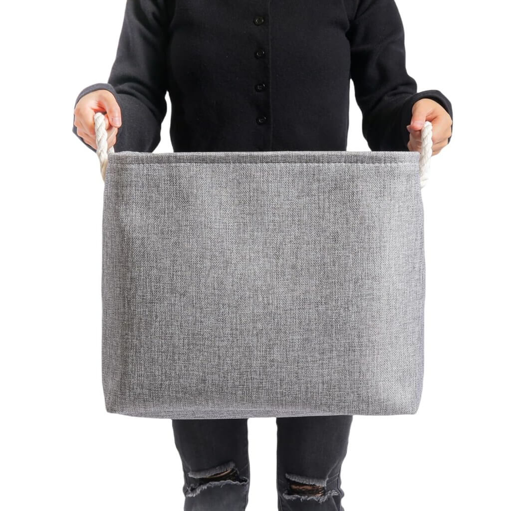 Grey Storage Baskets | Durable Fabric with Rope Handles | Set of 3 Sizes