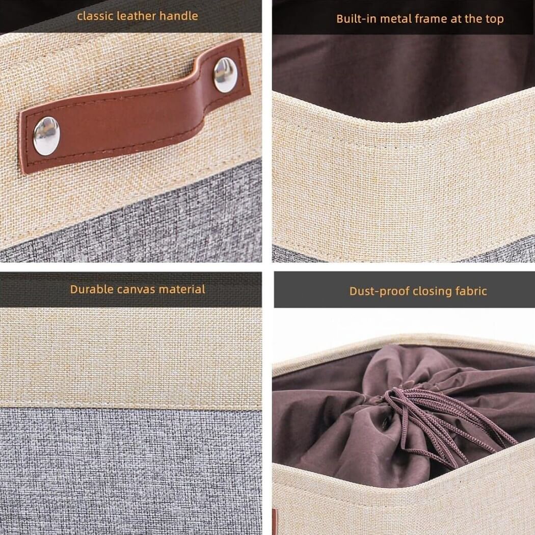 Canvas Storage Baskets | Grey & Beige | Set of 2