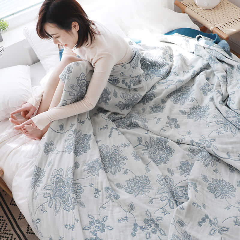 Cotton Sofa Blanket | Lightweight Flower Print | Reversible Design 59" x 79"