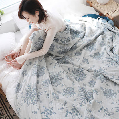 Cotton Sofa Blanket | Lightweight Flower Print | Reversible Design 59" x 79"