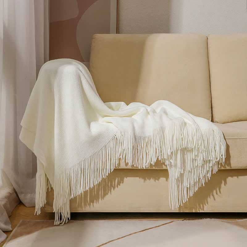 Tassel Throw Blanket | Soft Acrylic Fabric | 50" x 70" or 51" x 94"