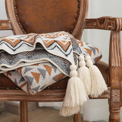 Cozy Knitted Blanket | Soft Acrylic Fiber | Decorative Tassel Design