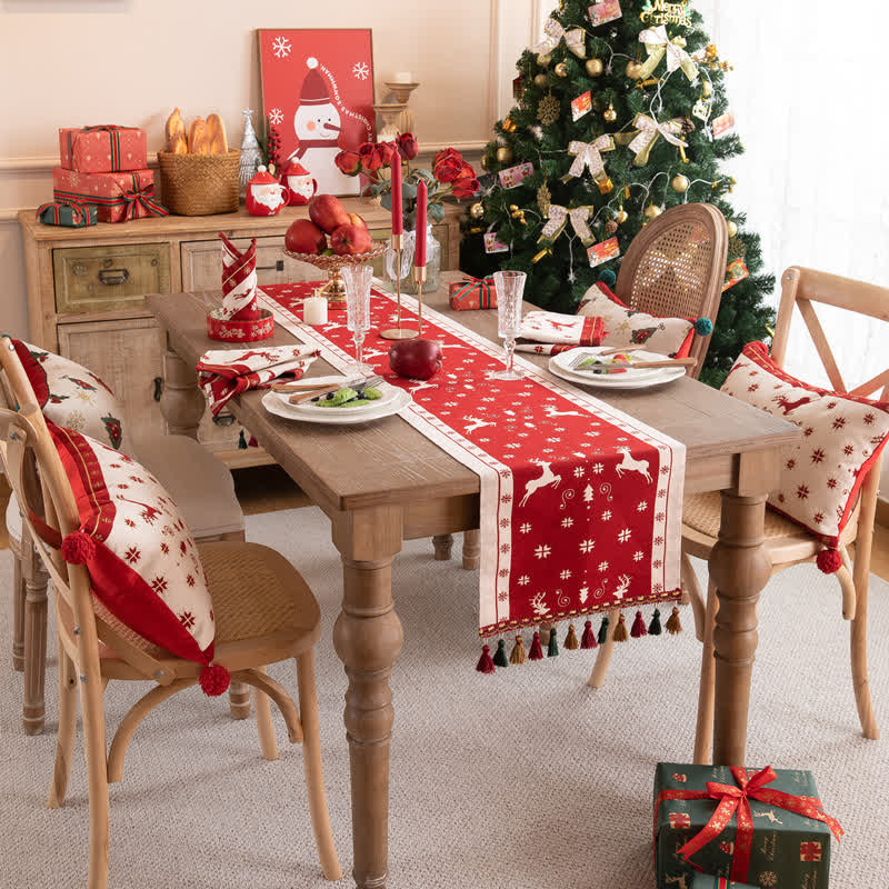 Christmas Tree Tassel Table Runner | Polyester | 14" x 55" to 14" x 118" Options