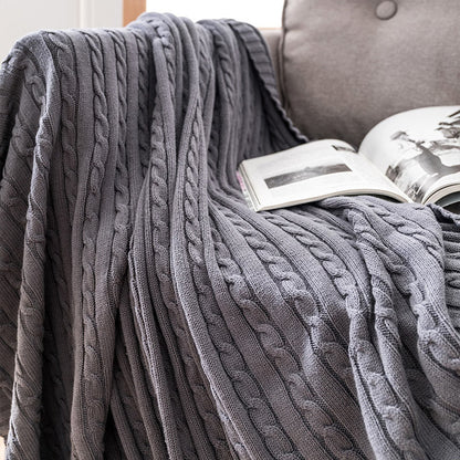Cotton Knit Sofa Blanket | Soft & Cozy | Solid Color
