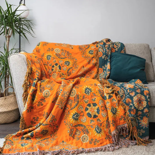 Boho Throw Blanket | 100% Cotton | Reversible Design