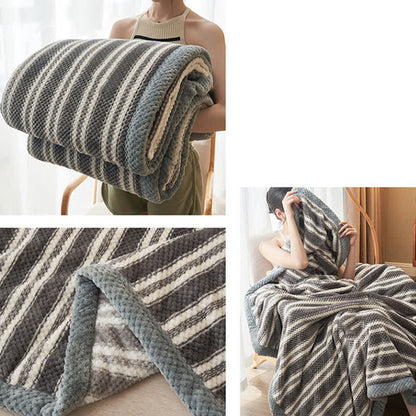 Striped Coral Fleece Throw Blanket | High-Quality Polyester | Available in Full, Queen, King Sizes