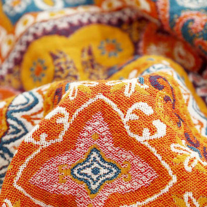 Boho Reversible Sofa Blanket | 95% Cotton | Orange, Full Size 59"W x 79"L