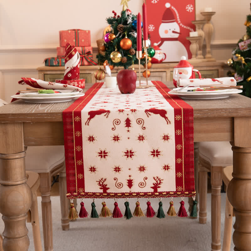 Christmas Tree Tassel Table Runner | Polyester | 14" x 55" to 14" x 118" Options