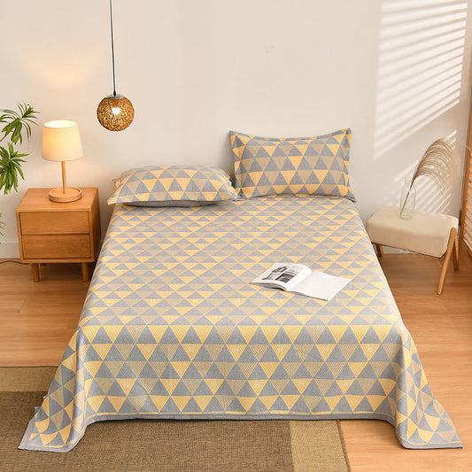 Cotton Quilt | Triangle Pattern Gray & Yellow | Full/Queen/King Sizes