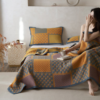 Cotton Gauze Quilt Set | 100% Organic Cotton | Retro Print with Pillowcases