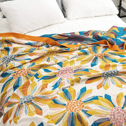 Cotton Quilt | Reversible Yellow Flower Print | Full/Queen Size