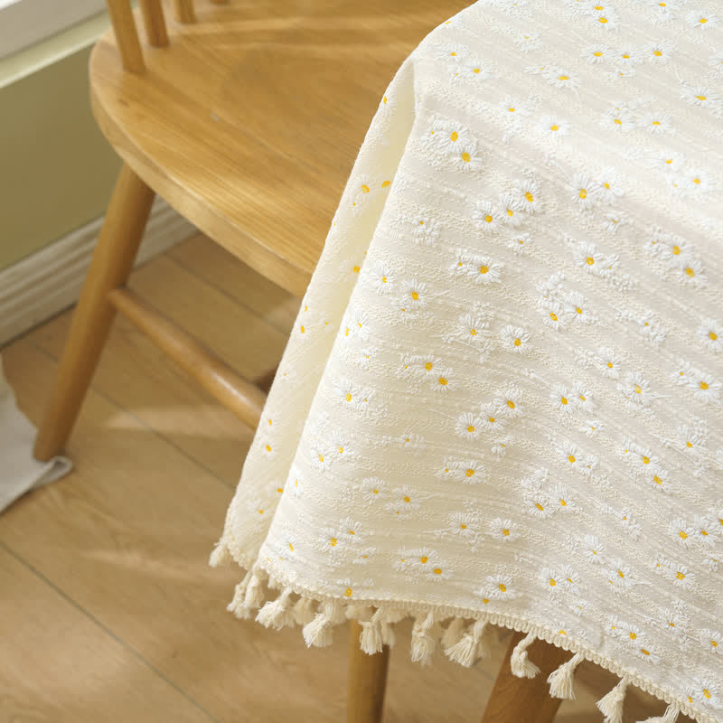 Decorative Cotton Tablecloth | Pastoral Daisy Design | Multiple Sizes