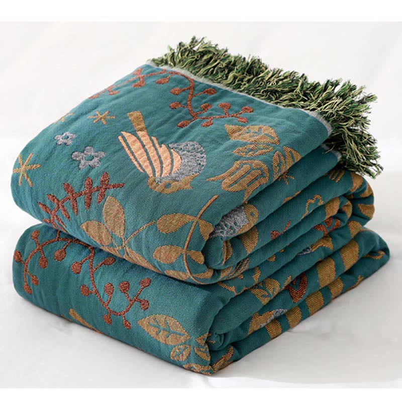 Boho Quilt | 100% Organic Cotton | Reversible Floral and Bird Design