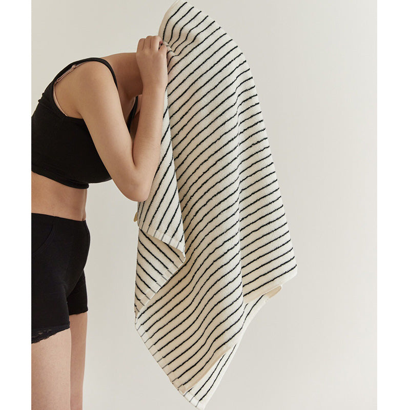 Breathable Cotton Bath Towel | White & Black Striped | 70cm x 140cm