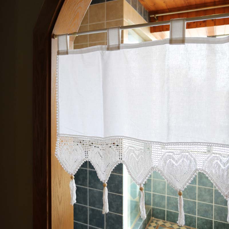 White Cotton Short Cabinet Curtain | Rod Pocket Design | Easy to Install