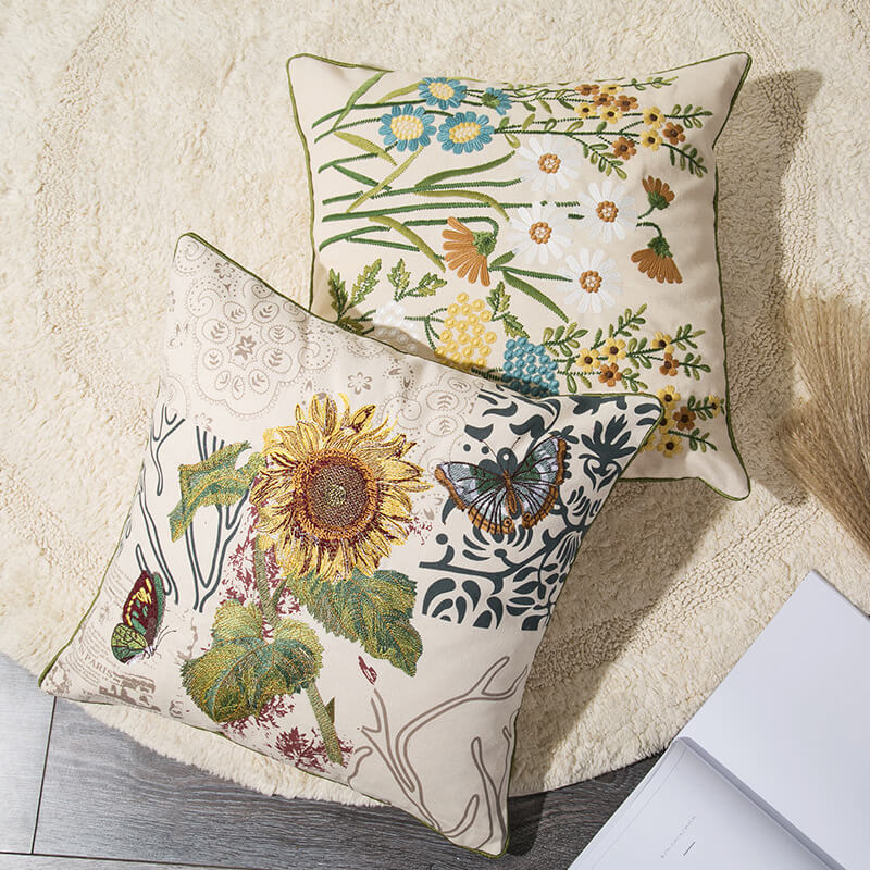 Vintage Flower Pillow Case | High-Quality Flax | Elegant Design