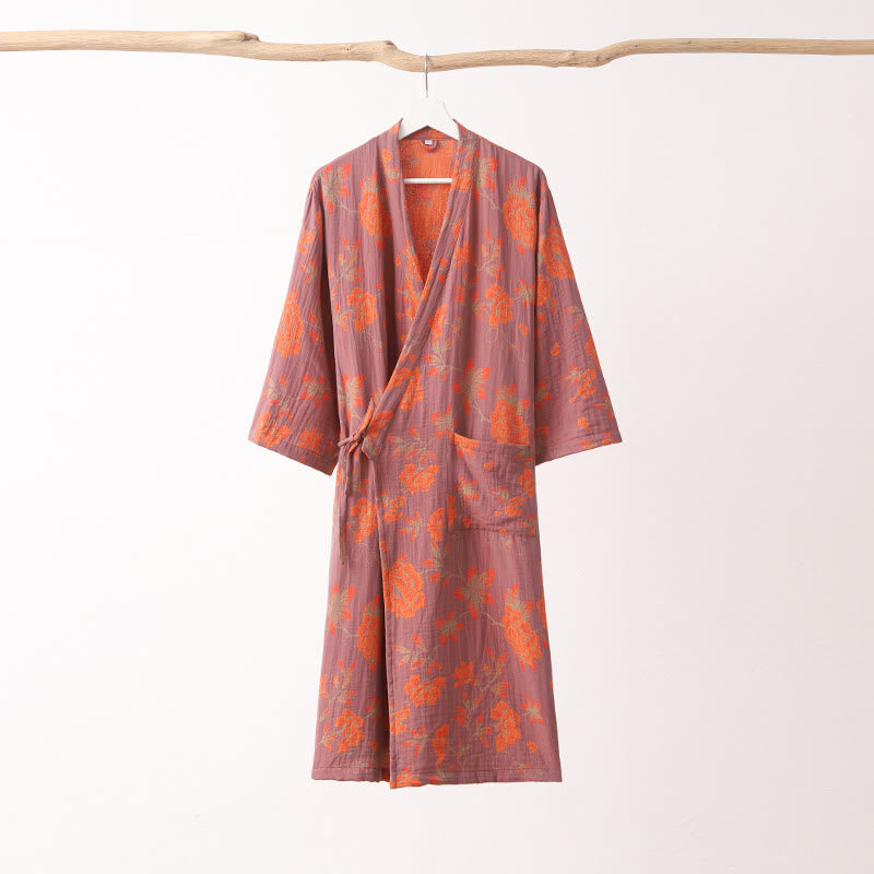Unisex Cotton Bathrobe | V-Neck Double-Layer Jacquard