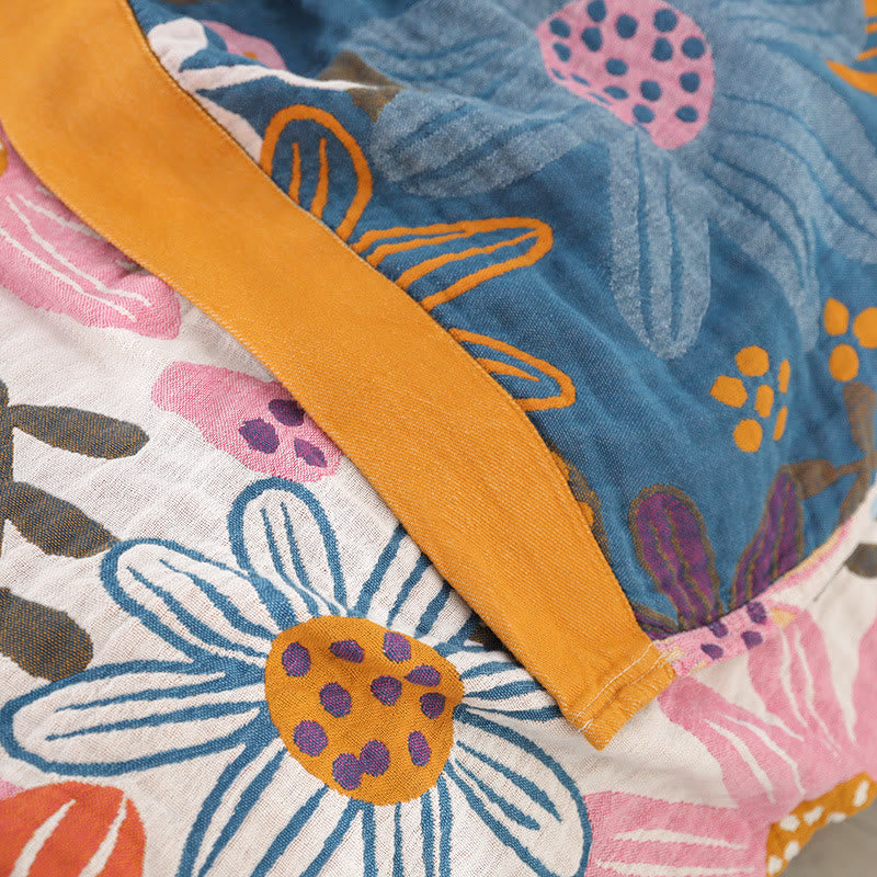 Reversible Cotton Gauze Quilt | Childlike Flower Design | Full/Queen/King Sizes