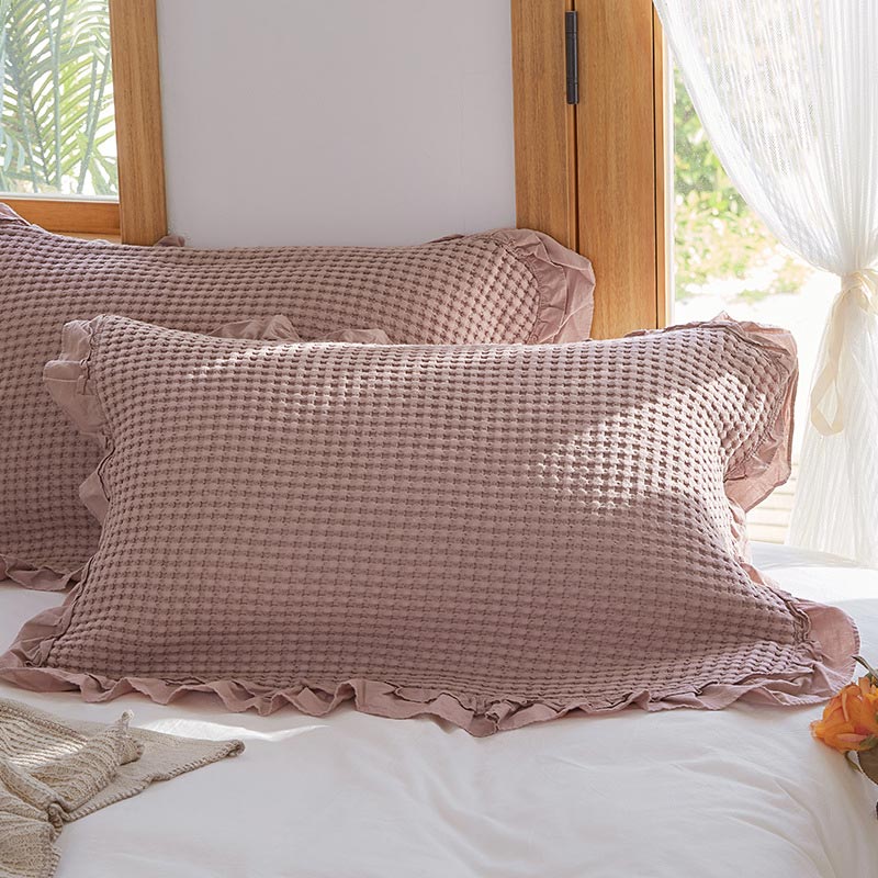 Cotton Pillowcases | Waffle Weave Ruffle | Set of 2