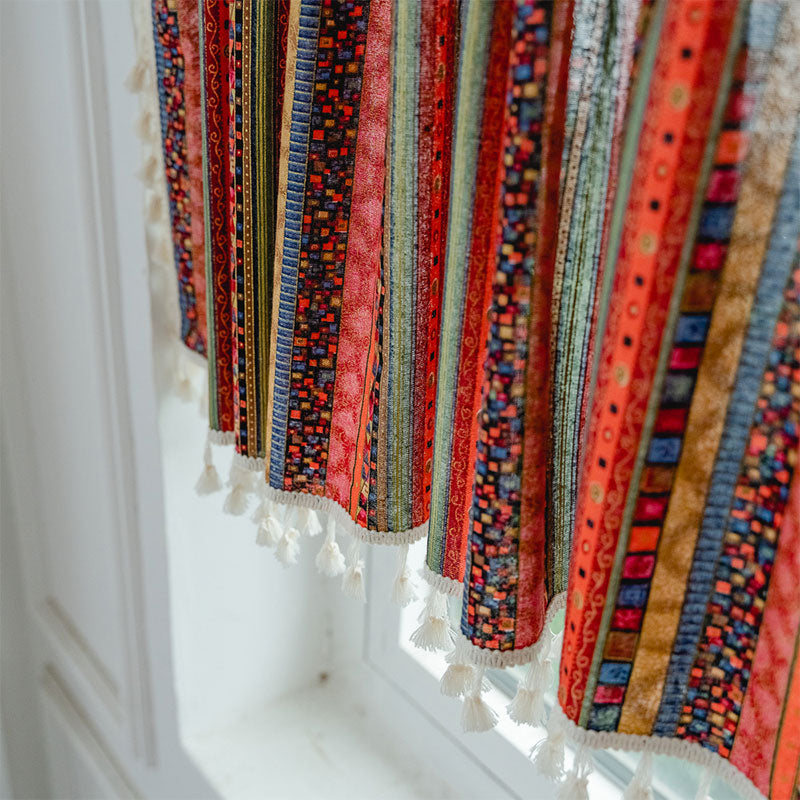 Plaid Tier Curtain | Cotton Linen | Colorful