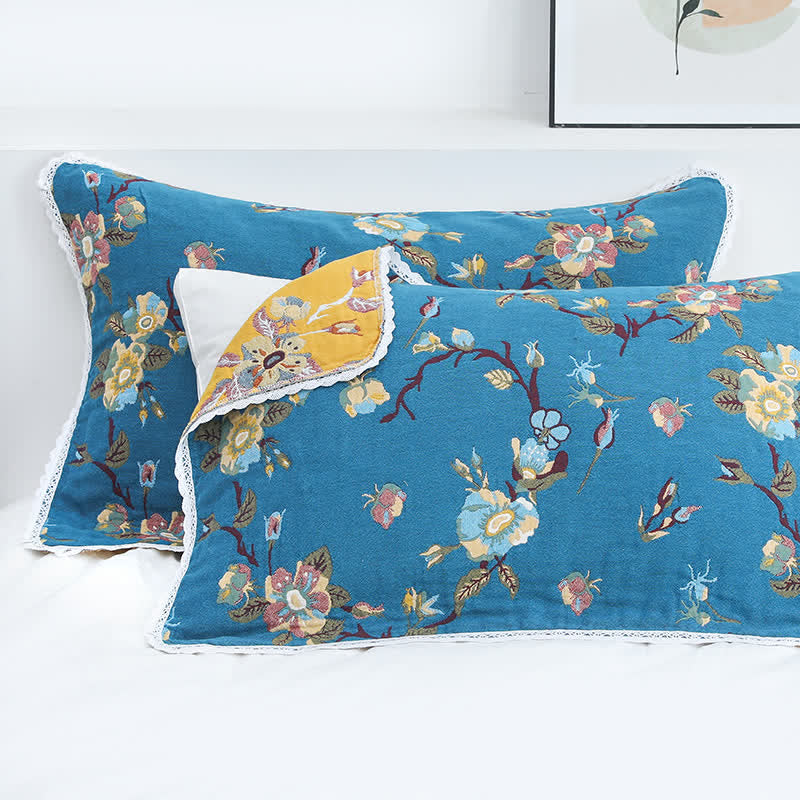 Cotton Pillow Towels | Retro Flower Design | Set of 2