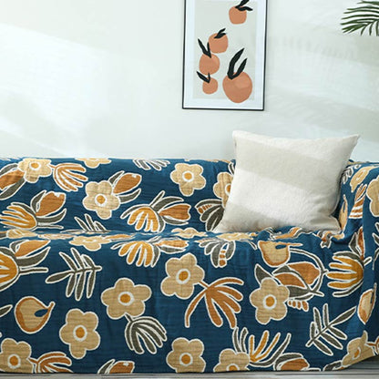 Yellow Flower Sofa Blanket | Soft Cotton Gauze | Reversible Design