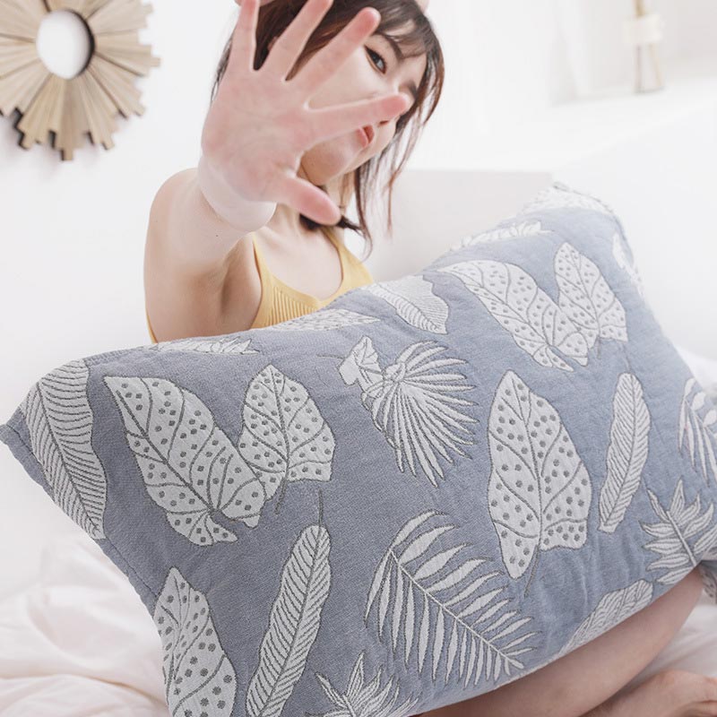 Cotton Pillow Towel Set | Breathable Leaf Print | 2 Pieces