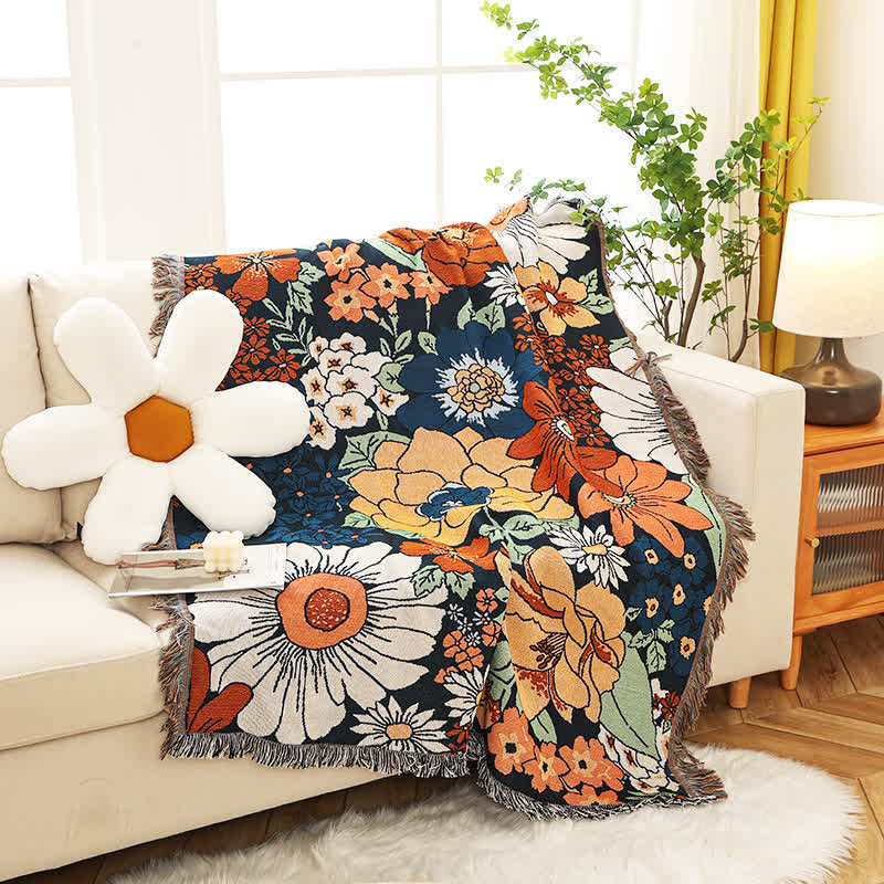 Bright Flower Tassel Blanket | Pure Cotton | Multiple Sizes Available