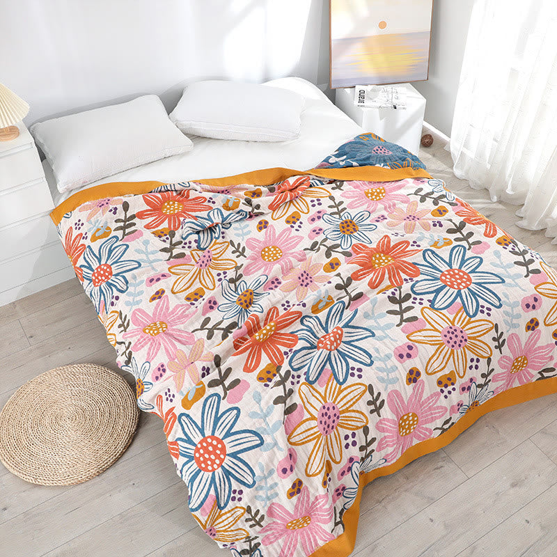 Reversible Cotton Gauze Quilt | Childlike Flower Design | Full/Queen/King Sizes