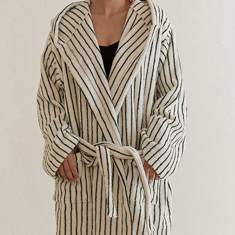 Hooded Cotton Bathrobe | Soft Lightweight Fabric | One Size with Pockets