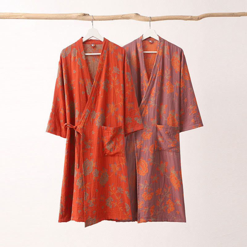 Unisex Cotton Bathrobe | V-Neck Double-Layer Jacquard