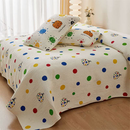 Quilted Cotton Bedding Set | Polka Dot & Pumpkin Design | Queen/King Size