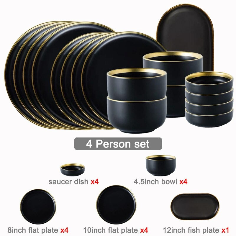 Legacy Dinnerware Set | Fine Porcelain | Black and Gold
