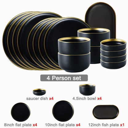 Legacy Dinnerware Set | Fine Porcelain | Black and Gold
