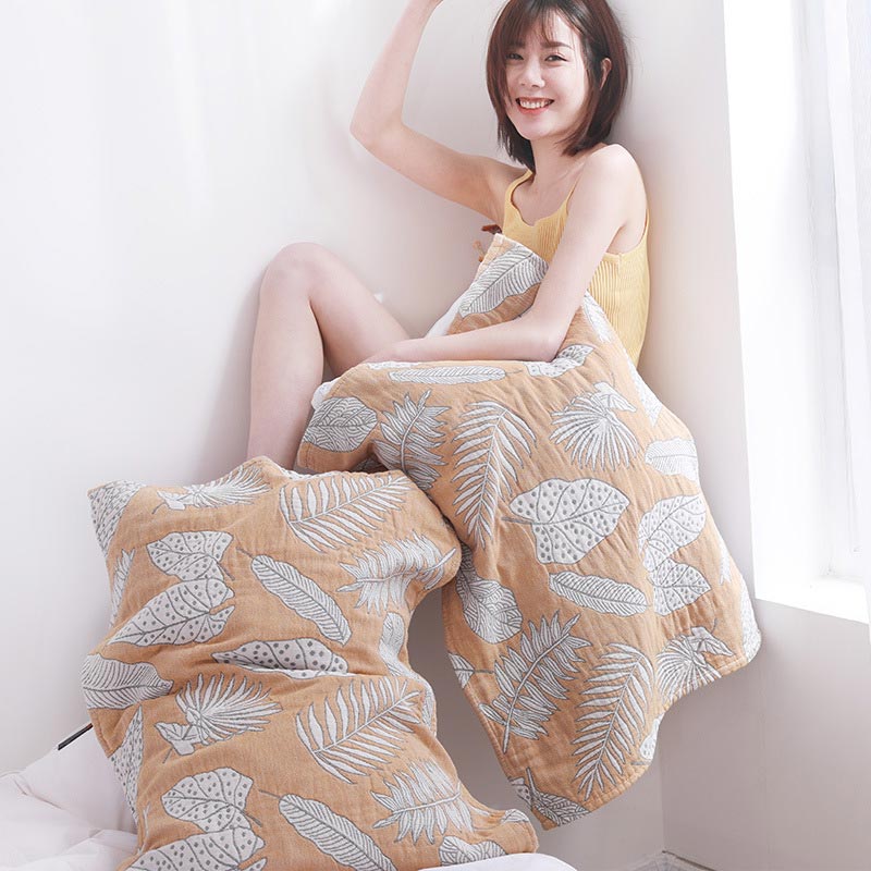 Cotton Pillow Towel Set | Breathable Leaf Print | 2 Pieces