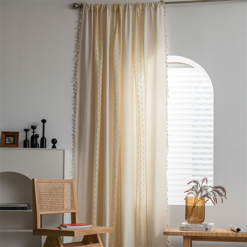 Beige Tassel Curtain | Cotton Linen | Semi-Blackout