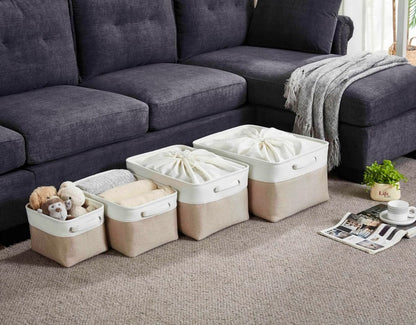Canvas Storage Box Set | Linen & Cotton | Set of 3 | Grey White